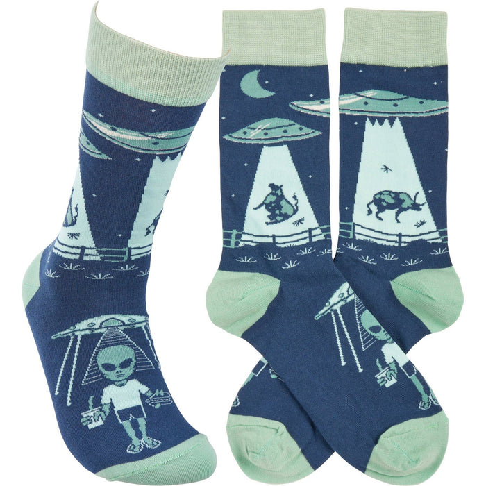 Cow Alien Abduction Socks