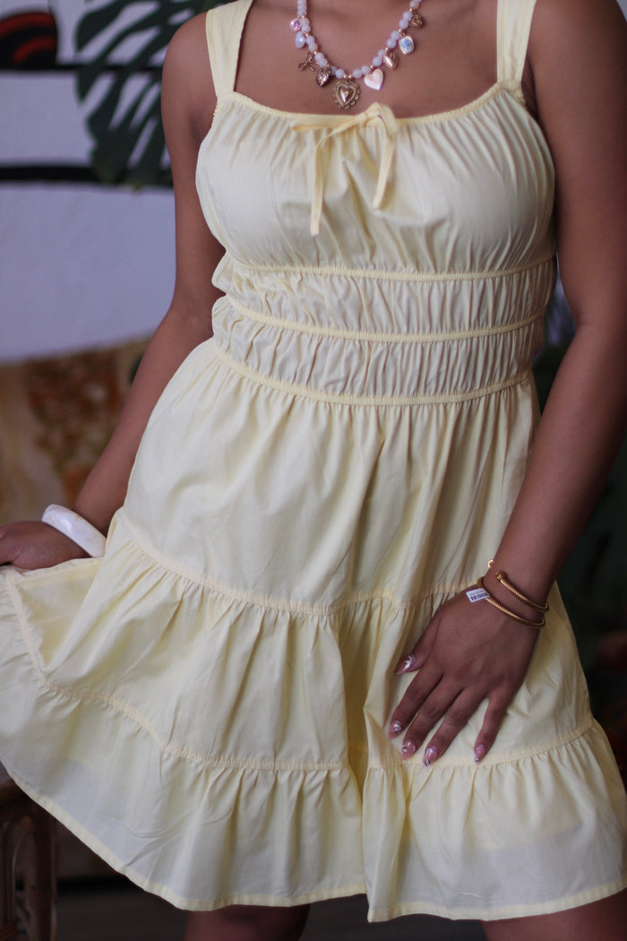 Butter Yellow Tie Neck Sleeveless A-Line Mini Dress