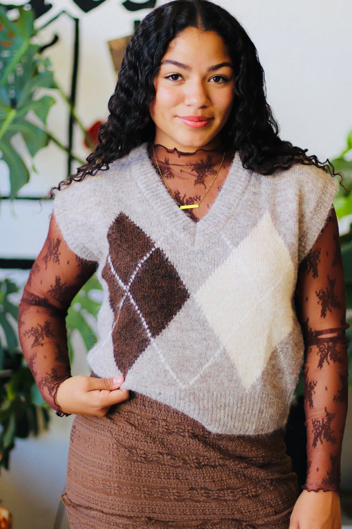 Argyle Sweater Vest + Taupe