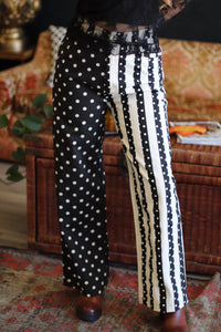 Split Personality Polka Dot & Striped Wide Leg Pants in Black