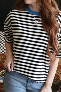 Andi Striped Blue Neckline Top