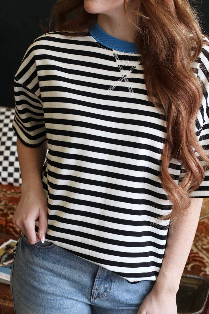 Andi Striped Blue Neckline Top