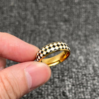 B&W Checkered 18K Gold Plated SS Ring