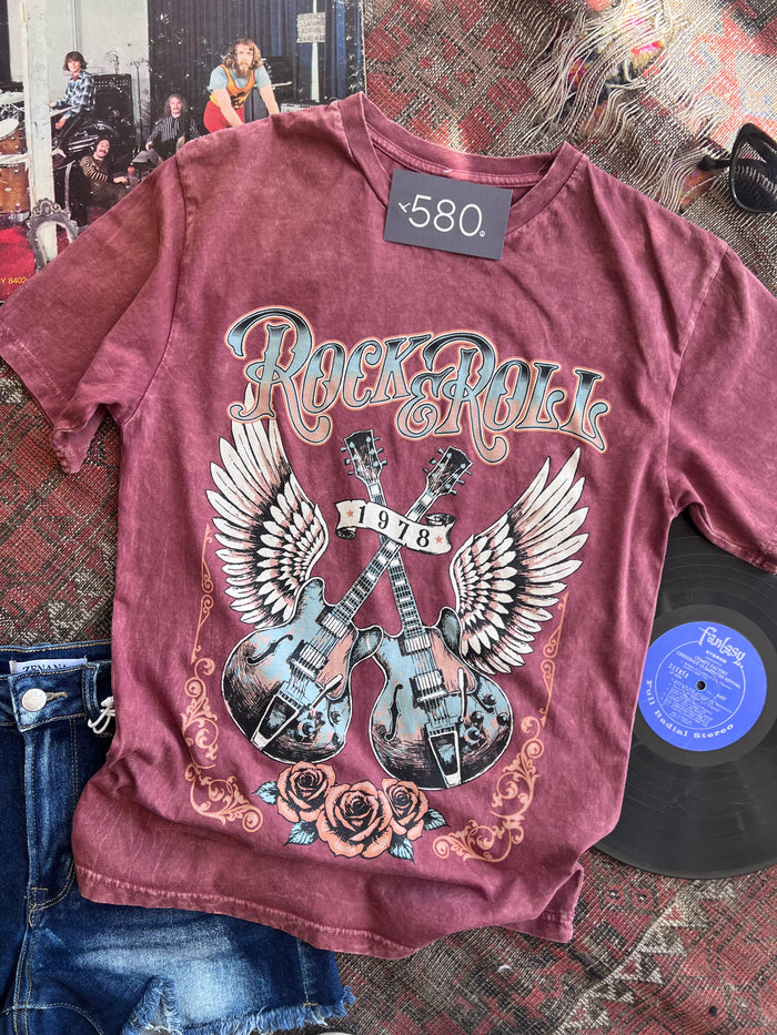 Rock & Roll Guitars Wine Mineral Wash Graphic Tee