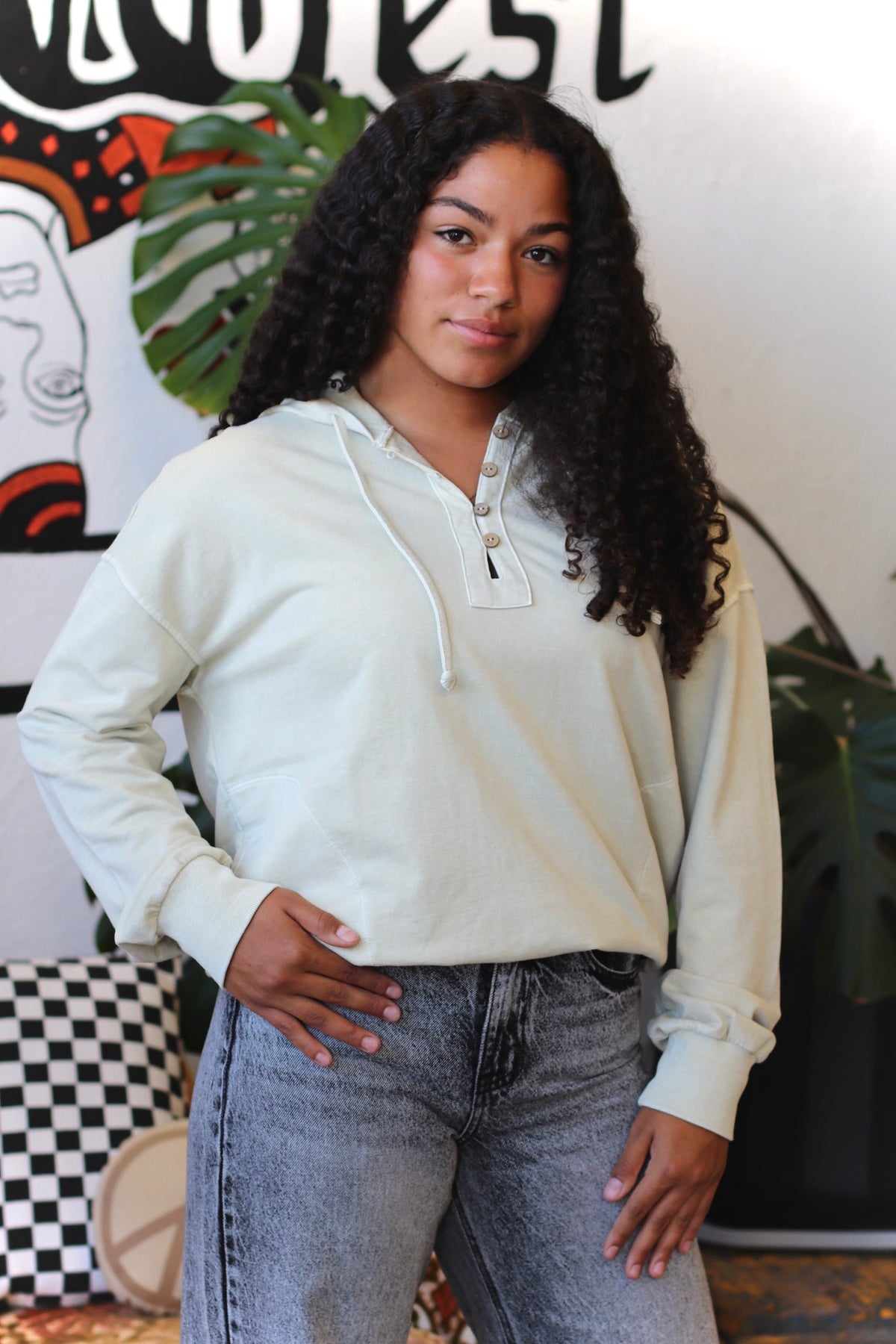 Winnie Washed Henley Top + Oatmeal