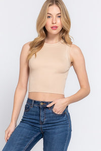 Sleeveless Crew Neck Tank + Beige