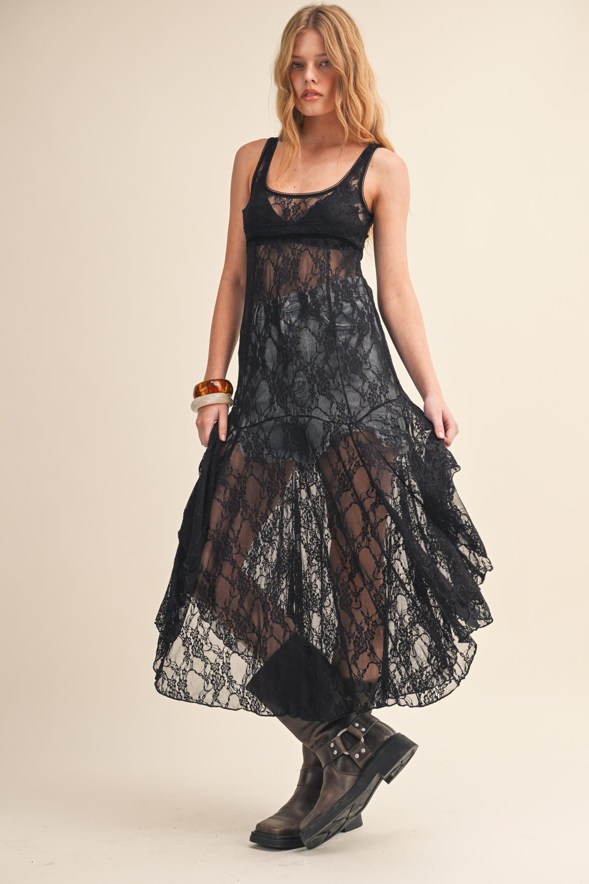 Black Lace Sheer Layering Dress