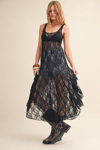 Black Lace Sheer Layering Dress