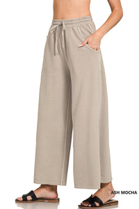 Mineral Wash Wide Leg Pants + Beige