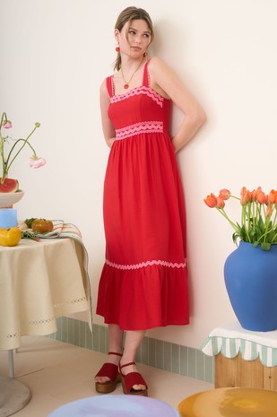 Firecracker Midi Dress in Red