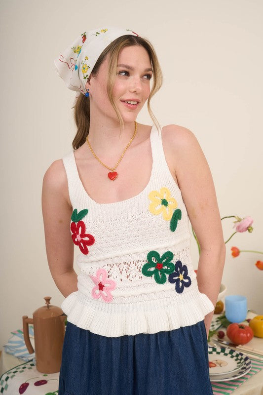 Flower Child Knit Tank in Ivory