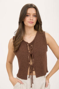 Macy Front Tie Vest in Brown