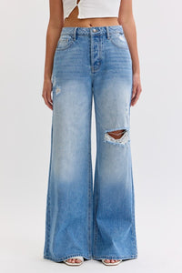 Cool Girl Wide Leg Distressed Jeans