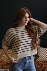 Oat Short Sleeve Striped Knit Top