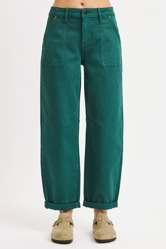 Lucky Green Cropped Barrel Pants