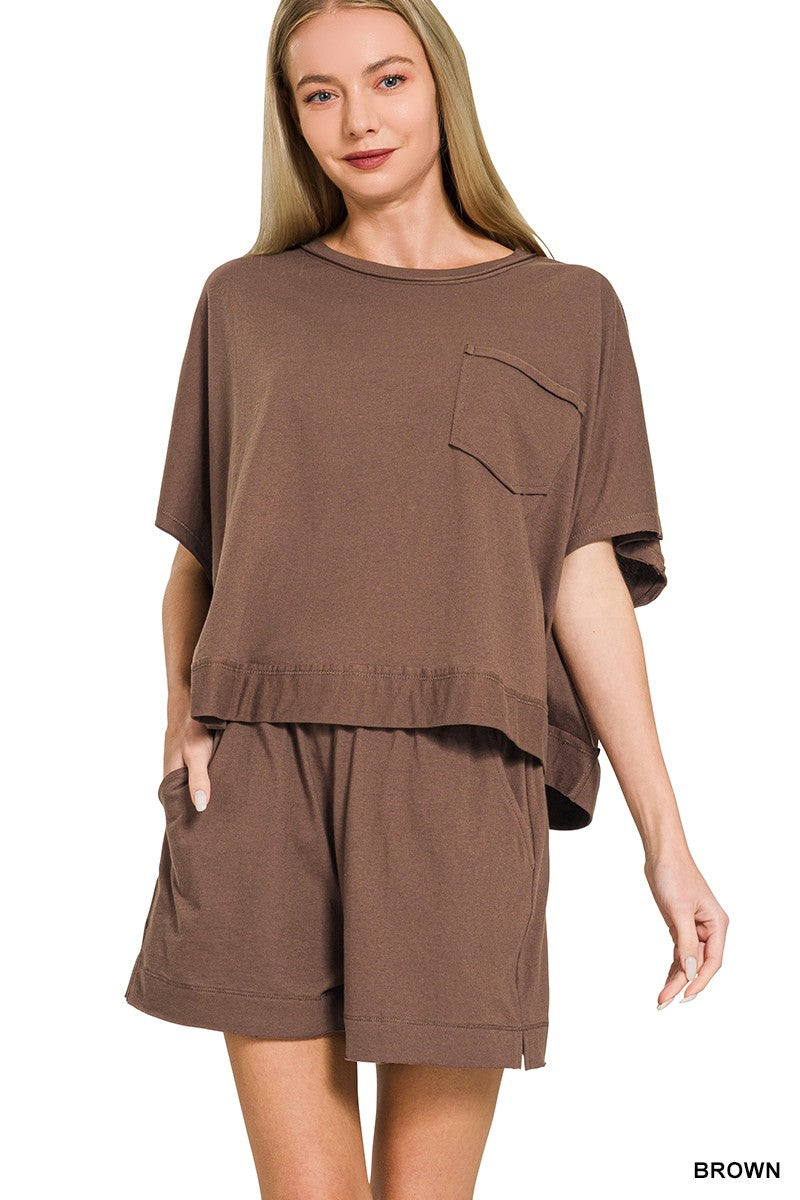 580 Friday - Lexi Boxy Short Set in Brown