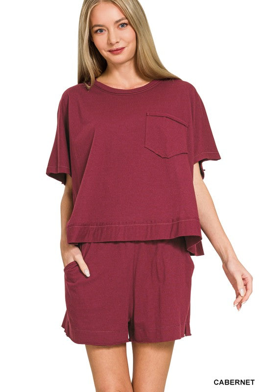 580 Friday - Lexi Boxy Short Set in Cabernet