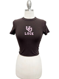 Lucky Horseshoe Cropped Brown Tee