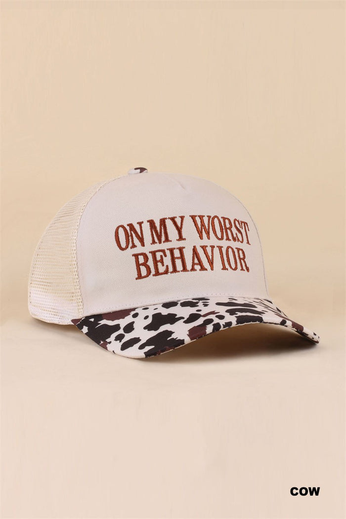 On My Worst Behavior Ball Cap + Cow Print
