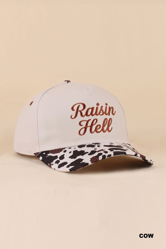 Raisin Hell Ball Cap + Cow Print