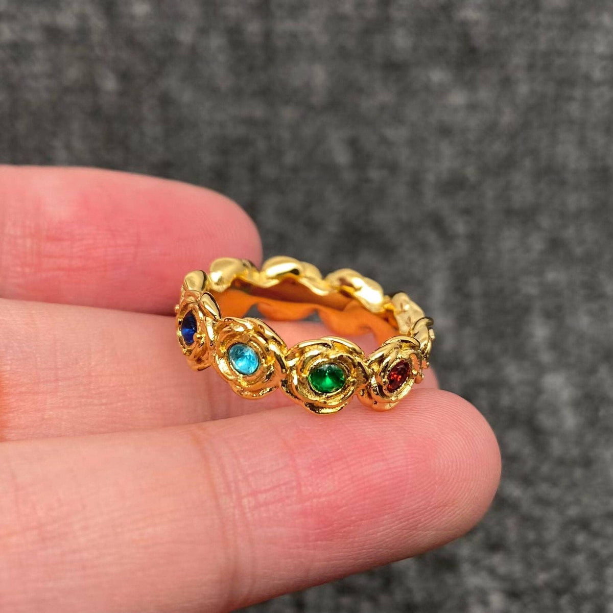 Colorful Inlay CZ 18K Gold Plated Ring
