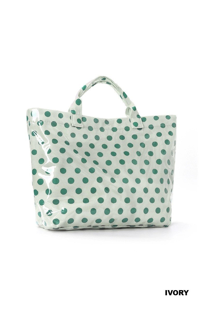 Polka Dot Tote Bag in Ivory & Green