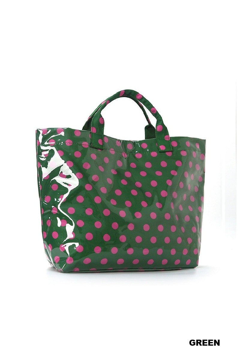 Polka Dot Tote Bag in Green & Pink