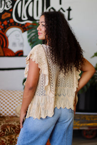 Oversized Pointelle Flutter Sleeve Top