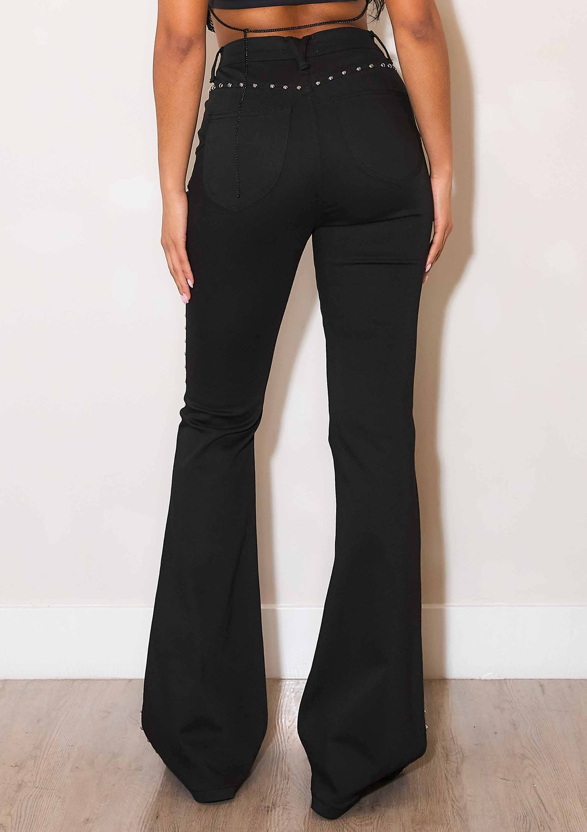 Black High-Rise Flares w/ Studs
