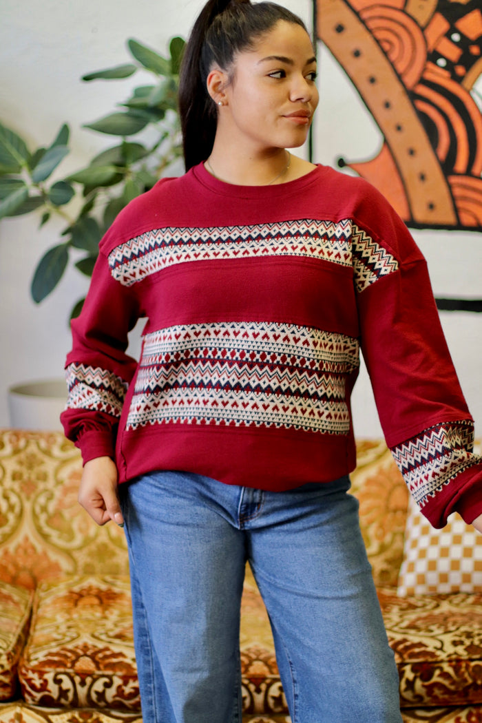 Oversized Contrast Knit Top in Wine