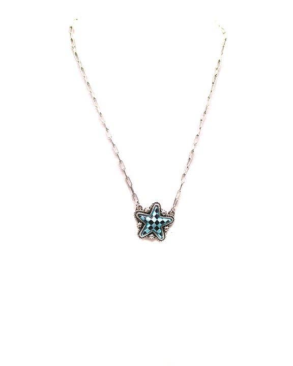 Checkered Star Necklace: TURQUOISE