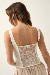 Katie Cream Floral Lace Corset Bodice Tank Top