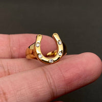 Zircon Inlaid Adjustable Horseshoe 18K Gold Plated Ring