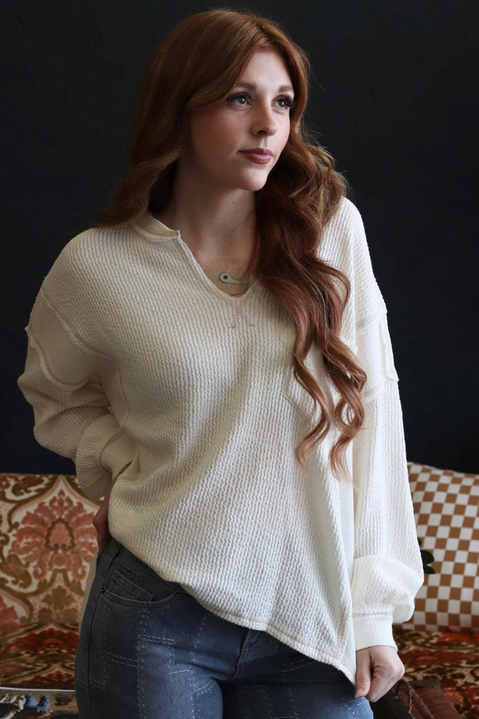 Juliette Ivory V neck Long Sleeve