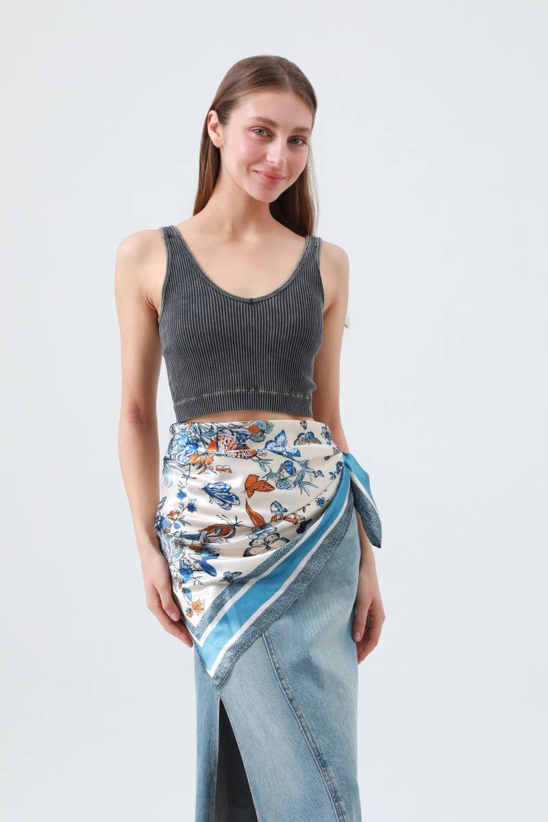 Blue Silk-Touch Butterfly Scarf