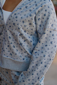 Grey Cozy Floral Zipper Jacket