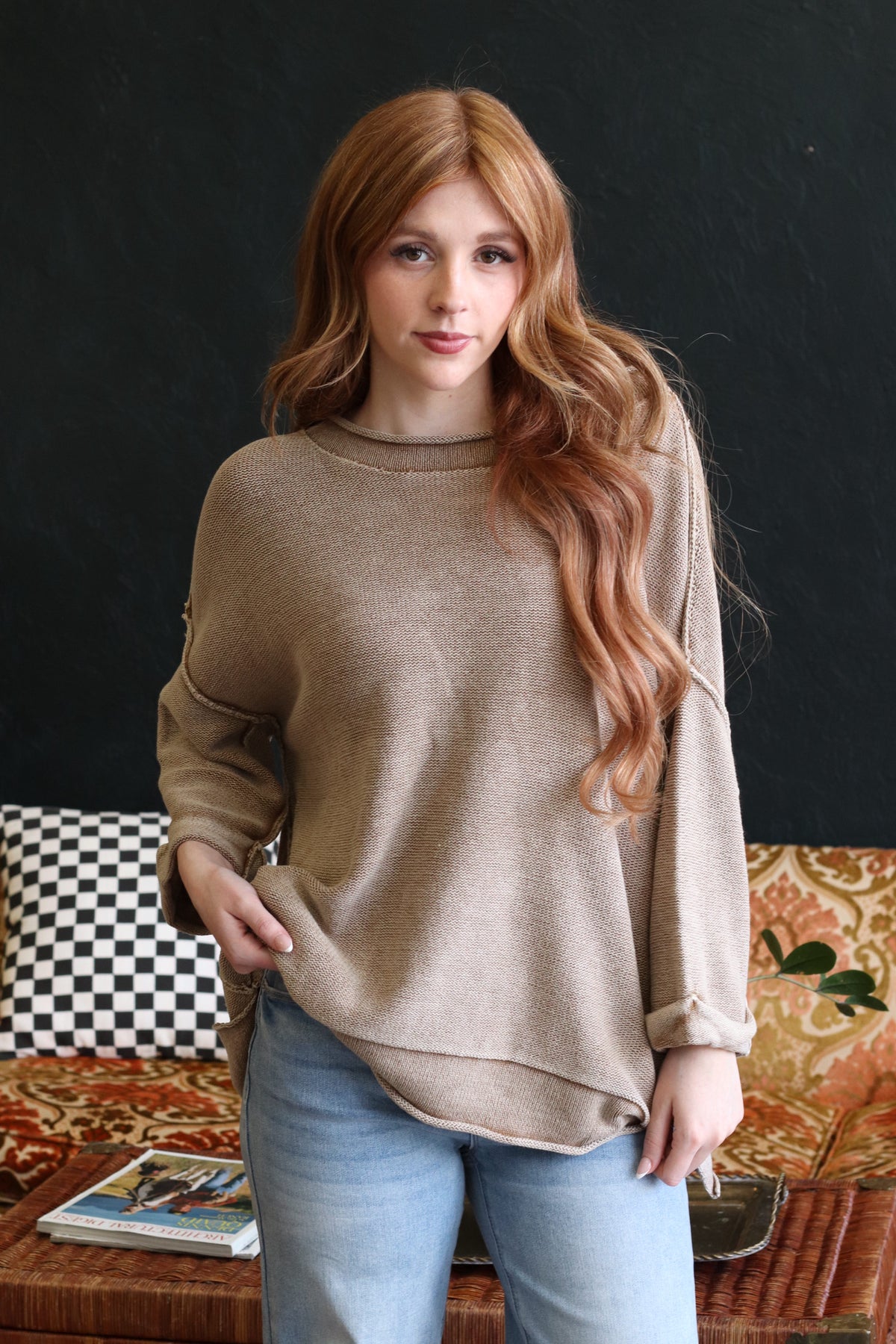 Oversized Ashen Mocha Inverted Seam Sweater