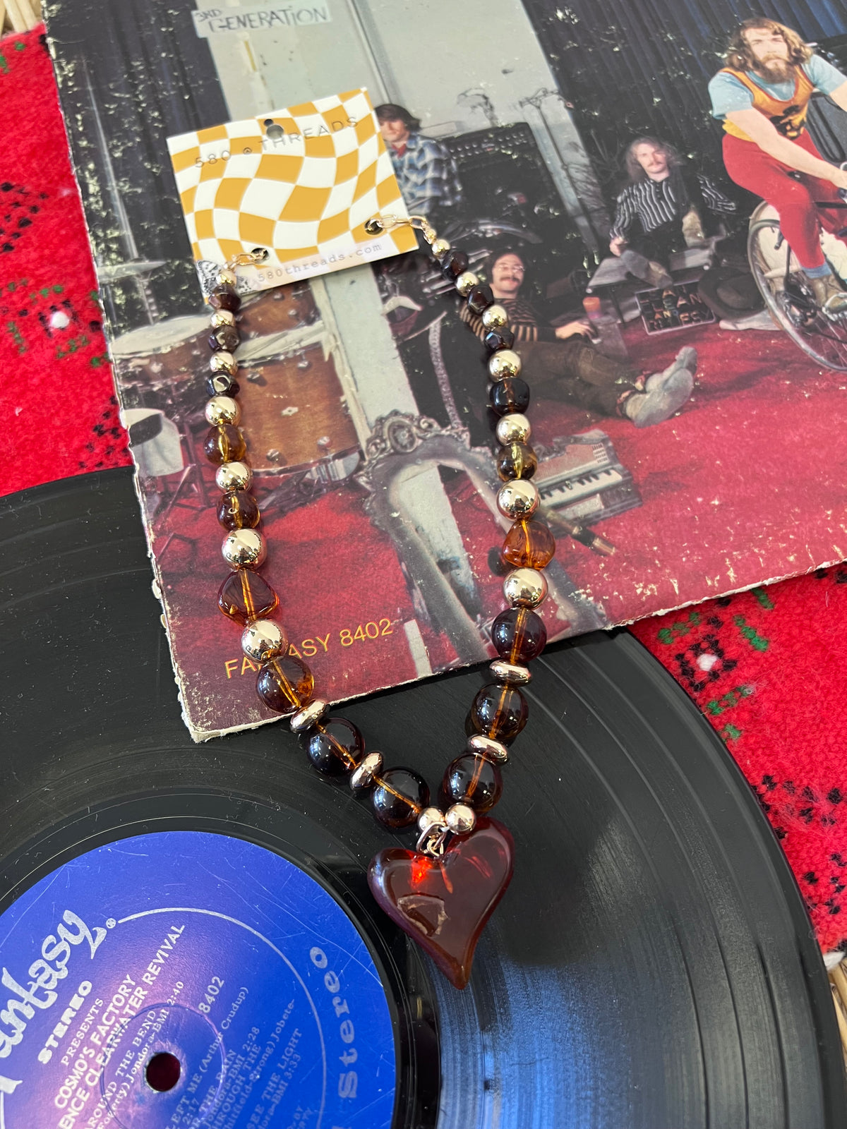 Chunky Brown Beaded Heart Necklace