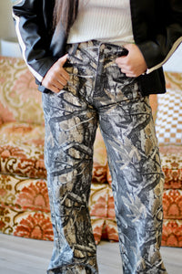 High-Rise Dark Camo Wide Leg Jeans