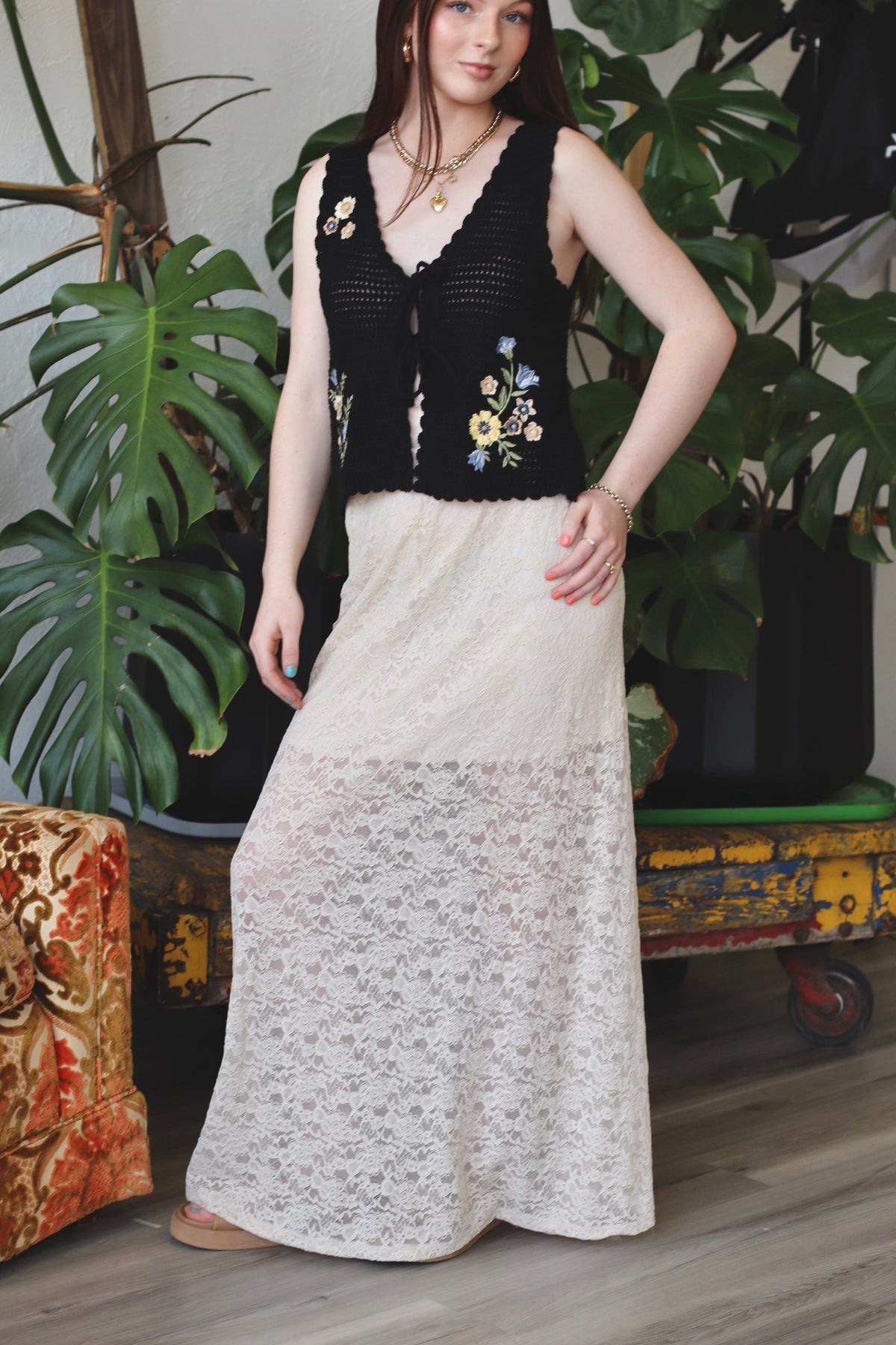 Lana Lace Maxi Skirt in Beige
