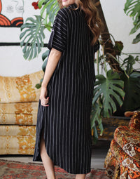 Wander Striped Black Midi Dress