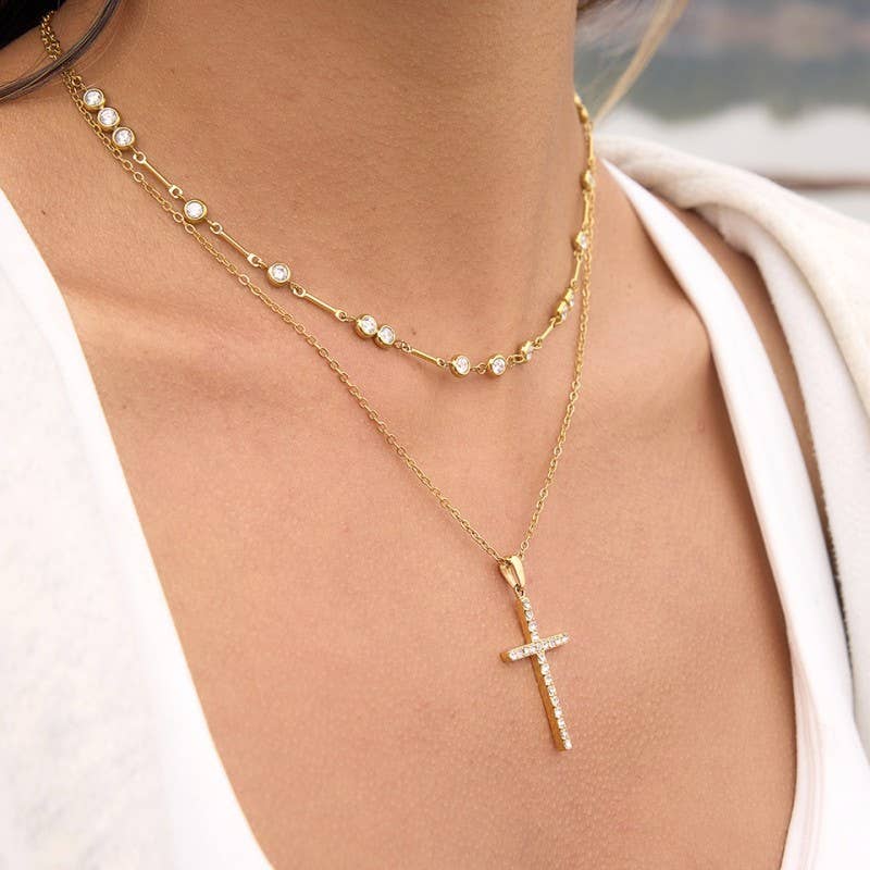 Gold Cross Two Tier Necklace