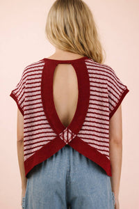 580 Friday Burgundy Striped Open Back Top
