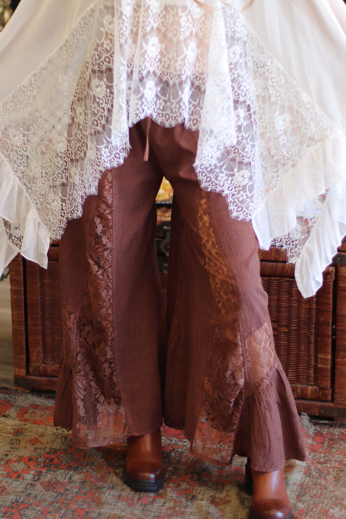 Andie Lace Panel Wide Leg Pants + Brown