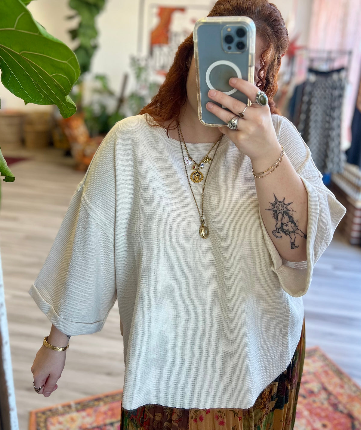 Curve + Holly Scoop Hem Top in Beige