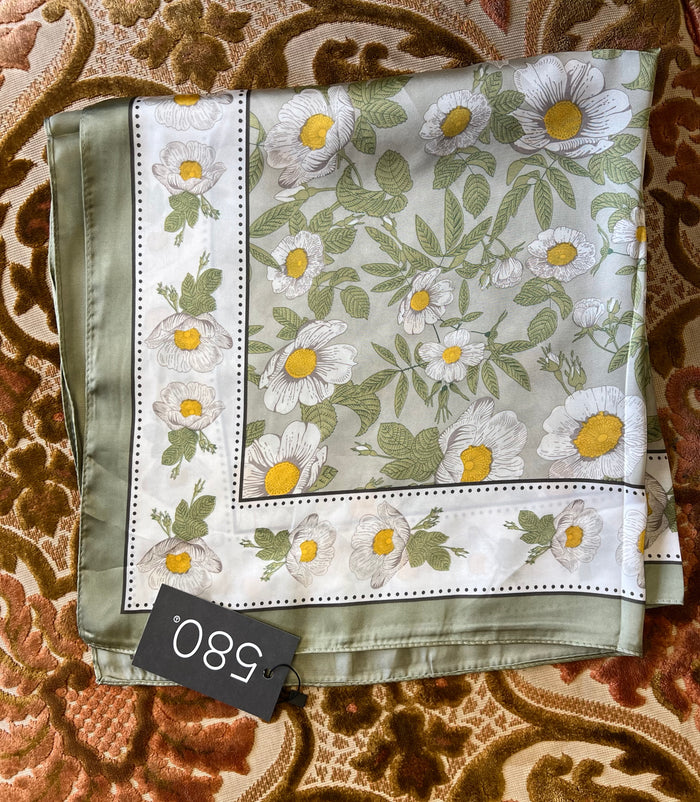 Green Daisy & Leaf Bandana Scarf