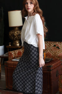 Randi Navy Mix Plaid Midi Skirt