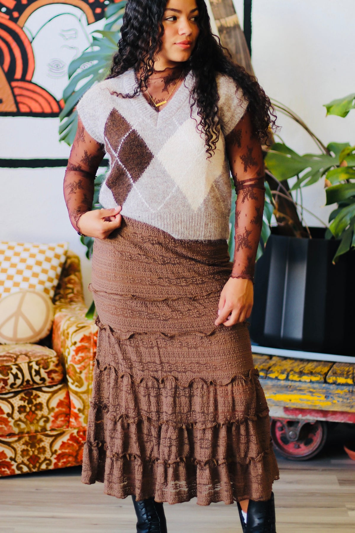 Melanie Mermaid Midi Skirt + Brown