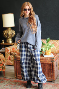 Moonlight Plaid Balloon Pants in Navy