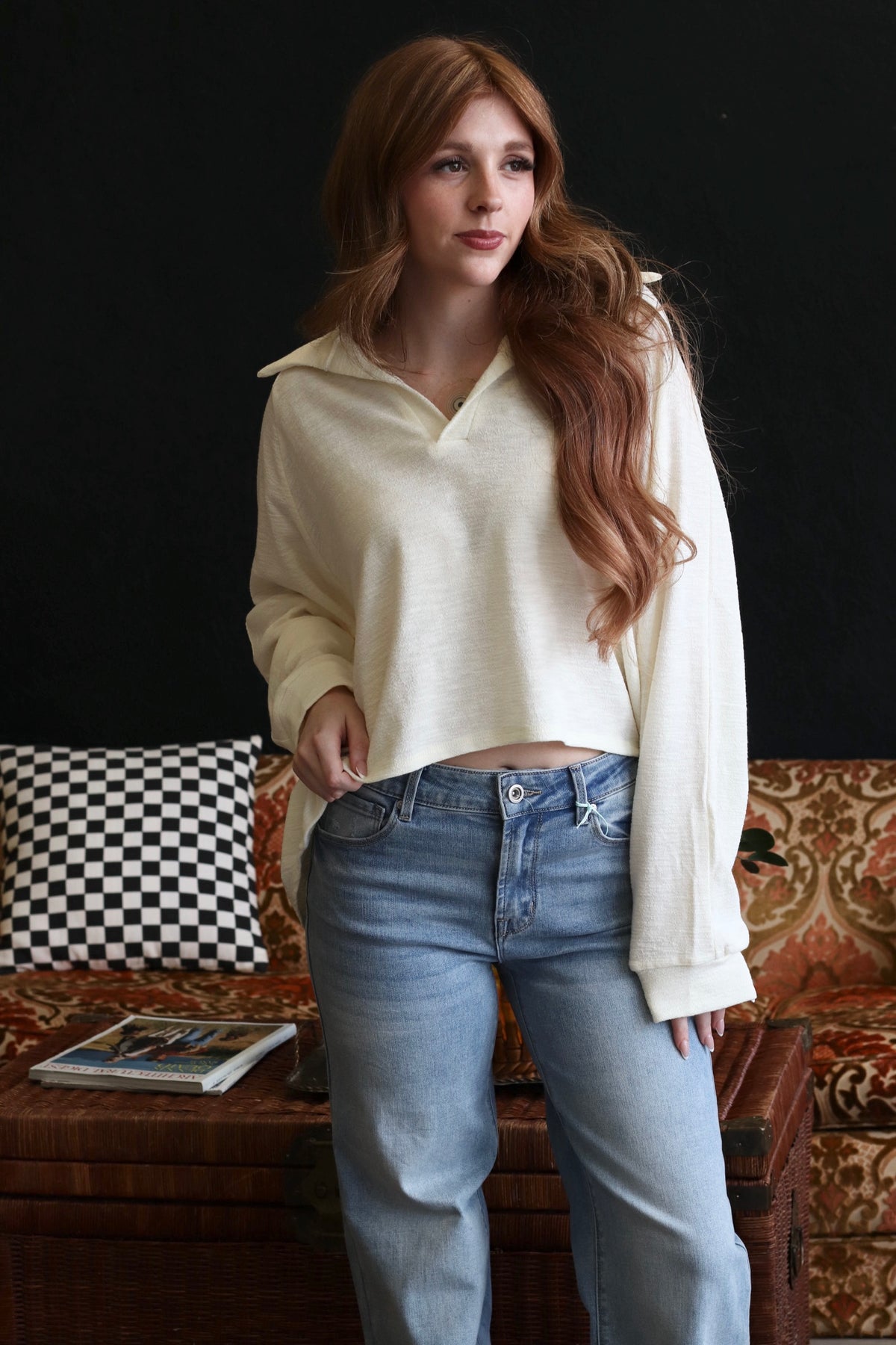 Cream Collared Relaxed Fit Long Sleeve